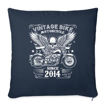2014 Moto Vintage Biker Anniversaire Né En 2014 - Housse de coussin décorative 45 x 45 cm - bleu marine - Devant
