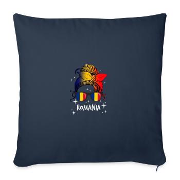 Roumanie - Housse de coussin décorative 45 x 45 cm - bleu marine - Devant