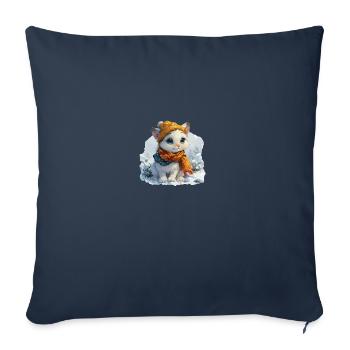 Chaton mignon en hiver - Housse de coussin décorative 45 x 45 cm - bleu marine - Devant