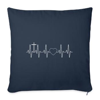 Croix chrétienne battement de cœur cadeau - Housse de coussin décorative 45 x 45 cm - bleu marine - Devant