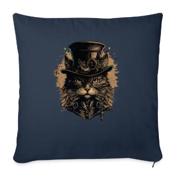 Chat Steampunk - Housse de coussin décorative 45 x 45 cm - bleu marine - Devant