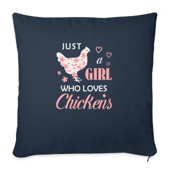Juste une fille qui aime les poulets Poulet Fleurs loin - Housse de coussin décorative 45 x 45 cm - bleu marine - Devant