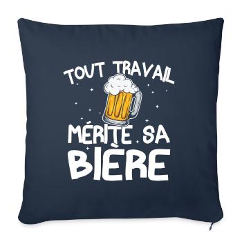 Tout travail mérite sa bière - Housse de coussin décorative 45 x 45 cm - bleu marine - Devant