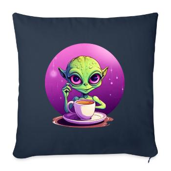 Mitternachts-Kaffee: Der grüne Alien-Trinker - Sofakissenbezug 45 x 45 cm - Navy - Vorne