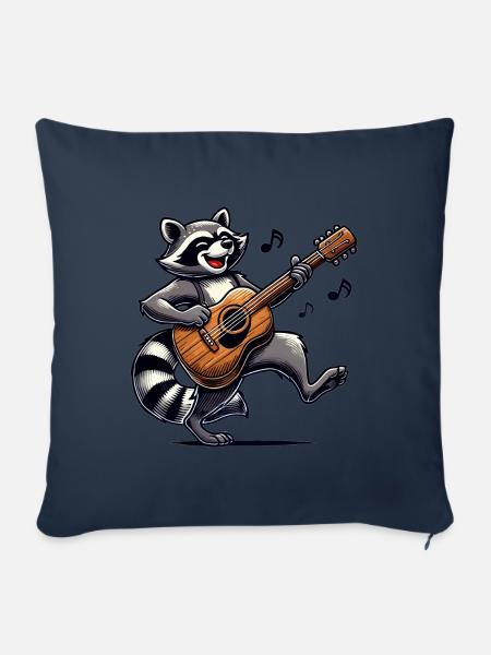 Raccoon Guitare Musique - Housse de coussin décorative 45 x 45 cm - bleu marine