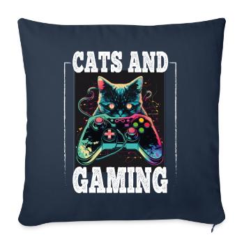 Cats and Gaming Cat Kitten Controller Gaming - Sofa pillowcase 17,3'' x 17,3'' (45 x 45 cm) - navy - Front