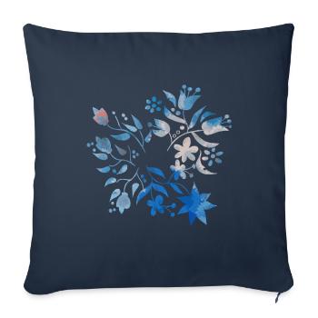 Fleurs et feuilles - Housse de coussin décorative 45 x 45 cm - bleu marine - Devant