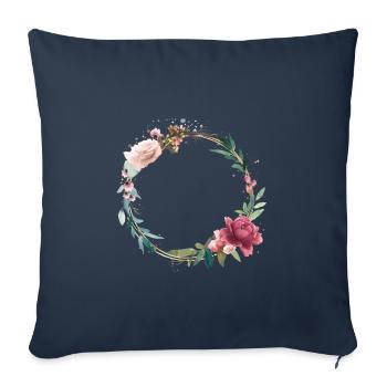 Couronne de fleurs moderne personnalisable - Housse de coussin décorative 45 x 45 cm - bleu marine - Devant