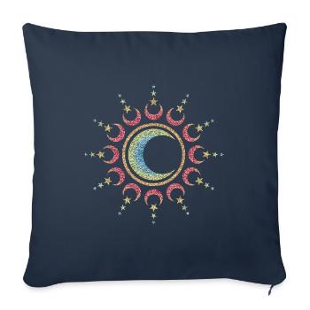 Sonne, Mond und Sterne, Mandala, Symbol, Kosmos - Sofakissenbezug 45 x 45 cm - Navy - Vorne