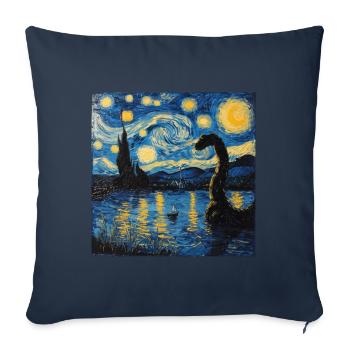 Monstre du Loch Ness, Nessie, Van Gogh, Nuit étoilée - Housse de coussin décorative 45 x 45 cm - bleu marine - Devant