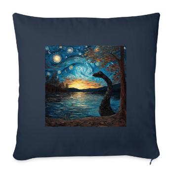 Monstre du Loch Ness, Nessie, Van Gogh, Nuit étoilée - Housse de coussin décorative 45 x 45 cm - bleu marine - Devant