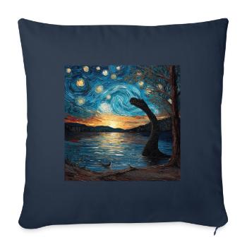 Monstre du Loch Ness, Nessie, Van Gogh, Nuit étoilée - Housse de coussin décorative 45 x 45 cm - bleu marine - Devant