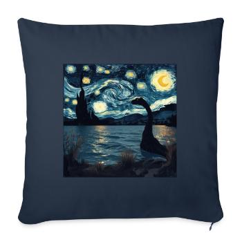 Monstre du Loch Ness, Nessie, Van Gogh, Nuit étoilée - Housse de coussin décorative 45 x 45 cm - bleu marine - Devant