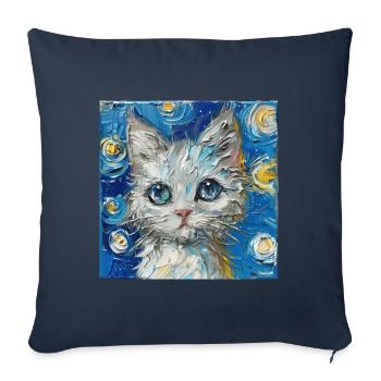 Chat, Motif De Chat - Housse de coussin décorative 45 x 45 cm - bleu marine - Devant