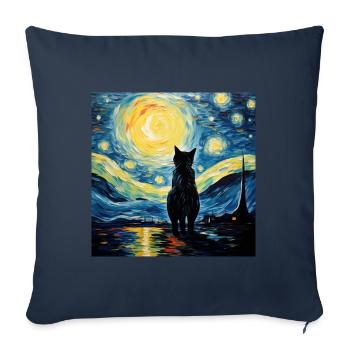 Cat, Cat Motif, Van Gogh, Starry Night - Sofa pillowcase 17,3'' x 17,3'' (45 x 45 cm) - navy - Front