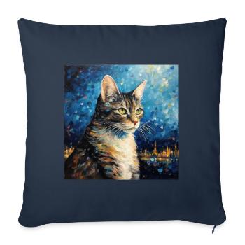 Chat, Motif De Chat - Housse de coussin décorative 45 x 45 cm - bleu marine - Devant