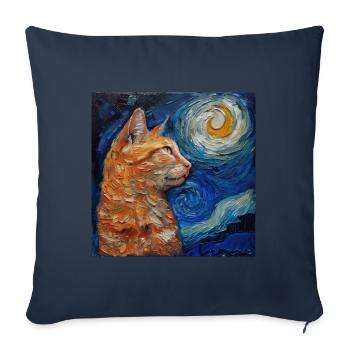 Chat, Motif De Chat - Housse de coussin décorative 45 x 45 cm - bleu marine - Devant