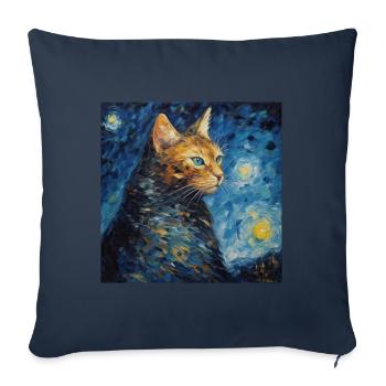Chat, Motif De Chat - Housse de coussin décorative 45 x 45 cm - bleu marine - Devant