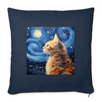 Cat, Cat Motif, Van Gogh, Starry Night - Sofa pillowcase 17,3'' x 17,3'' (45 x 45 cm) - navy - Front