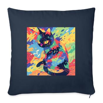 Chat, Motif De Chat - Housse de coussin décorative 45 x 45 cm - bleu marine - Devant