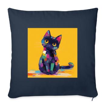 Chat, Motif De Chat - Housse de coussin décorative 45 x 45 cm - bleu marine - Devant