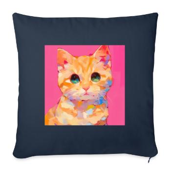 Chat, Motif De Chat - Housse de coussin décorative 45 x 45 cm - bleu marine - Devant