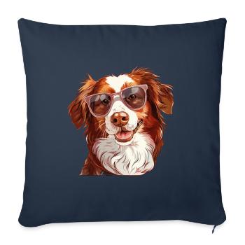 Epagneul Breton, Brittany dog, dog, sunglasses, - Sofa pillowcase 17,3'' x 17,3'' (45 x 45 cm) - navy - Front