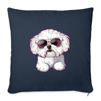Bichon Frisé, Bichon Frise, Chien, Lunettes De Soleil - Housse de coussin décorative 45 x 45 cm - bleu marine - Devant