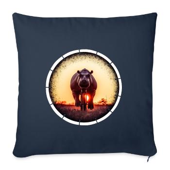A hippopotamus on a bicycle - Sofa pillowcase 17,3'' x 17,3'' (45 x 45 cm) - navy - Front