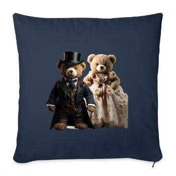Deux ours en peluche heureux dans des vêtements de mariage - Housse de coussin décorative 45 x 45 cm - bleu marine - Devant