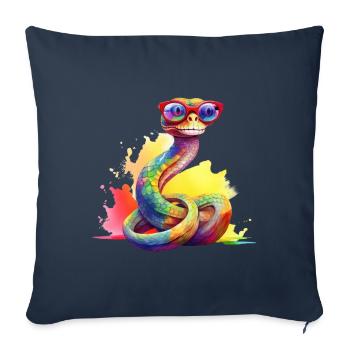 Bunte coole Schlange mit Brille - Sofakissenbezug 45 x 45 cm - Navy - Vorne