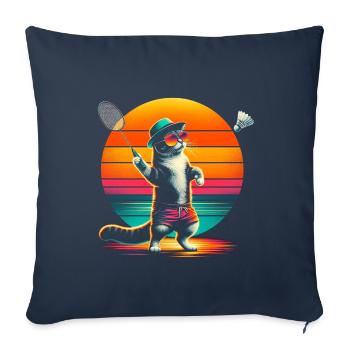 Badminton chat - Housse de coussin décorative 45 x 45 cm - bleu marine - Devant