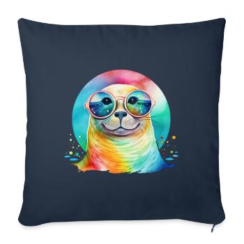 Bunter cooler Seehund mit Sonnenbrille - Sofakissenbezug 45 x 45 cm - Navy - Vorne