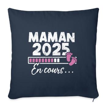 Maman 2025 En Cours - Housse de coussin décorative 45 x 45 cm - bleu marine - Devant