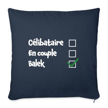 Célibataire - En couple - Balek V - Humour amour - Housse de coussin décorative 45 x 45 cm - bleu marine - Devant