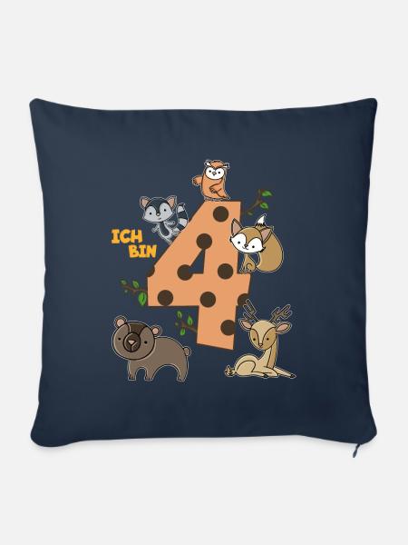 Geburtstagsshirt 4 Jahre Junge Mädchen Fuchs Bär - Sofakissenbezug 45 x 45 cm - Navy