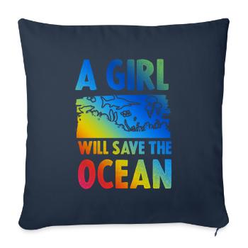 Sauvez la fille de l’océan - Housse de coussin décorative 45 x 45 cm - bleu marine - Devant