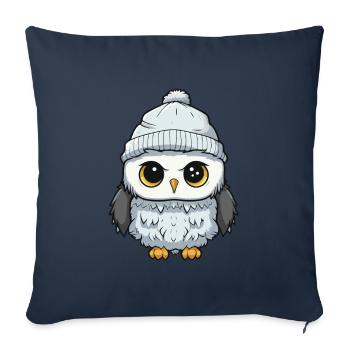 Hibou Hiver Bande Dessinée Mignon - Housse de coussin décorative 45 x 45 cm - bleu marine - Devant