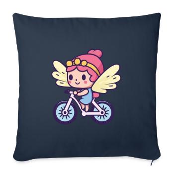 Fée Mignon Vélo Bande Dessinée - Housse de coussin décorative 45 x 45 cm - bleu marine - Devant