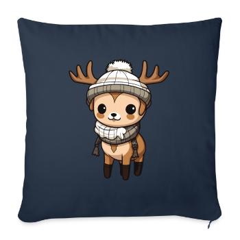 Reh Geweih Winter Tier Niedlich Comic - Sofakissenbezug 45 x 45 cm - Navy - Vorne