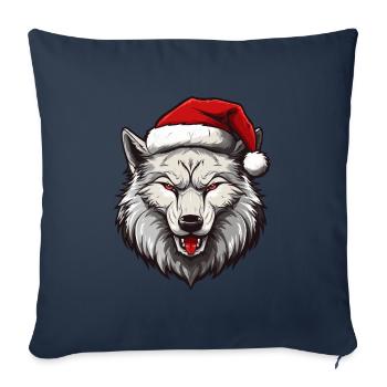 Noël tête de loup Noël - Housse de coussin décorative 45 x 45 cm - bleu marine - Devant