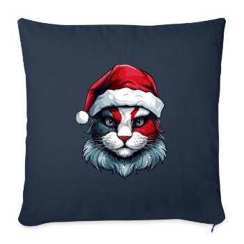 Portrait de Noël de Noël tête de chat - Housse de coussin décorative 45 x 45 cm - bleu marine - Devant