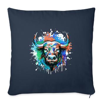 Tête de taureau Portrait Animal Taureau Coloré - Housse de coussin décorative 45 x 45 cm - bleu marine - Devant