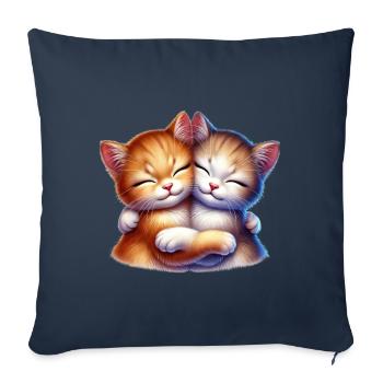 Deux chatons câlins dans une étreinte affectueuse - Housse de coussin décorative 45 x 45 cm - bleu marine - Devant