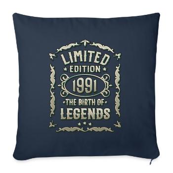 Né en 1991 - Cadeau d’anniversaire 1991 - Housse de coussin décorative 45 x 45 cm - bleu marine - Devant