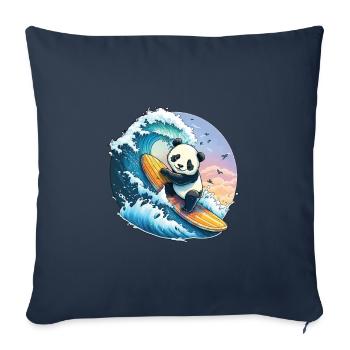 Panda ours surfant sur la grosse vague - Housse de coussin décorative 45 x 45 cm - bleu marine - Devant
