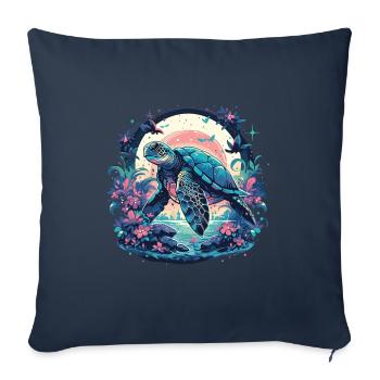 Tortue de mer céleste – Aquatique - Housse de coussin décorative 45 x 45 cm - bleu marine - Devant