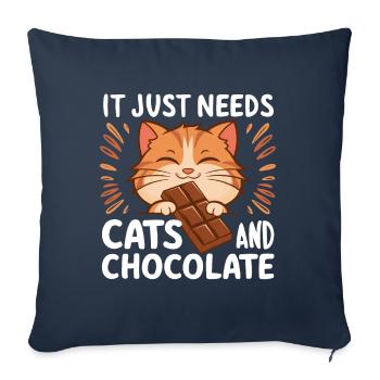 Chat amoureux du chocolat Drôle Dire Nourriture Sucrée - Housse de coussin décorative 45 x 45 cm - bleu marine - Devant