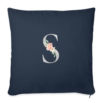 Monogramme S Floral personnalisable - Housse de coussin décorative 45 x 45 cm - bleu marine - Devant