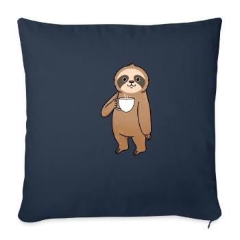 Le paresseux boit du café - Housse de coussin décorative 45 x 45 cm - bleu marine - Devant
